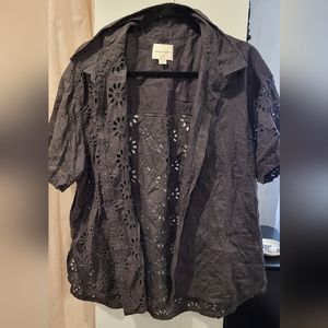 Womens Eyelet Buttoned Top
